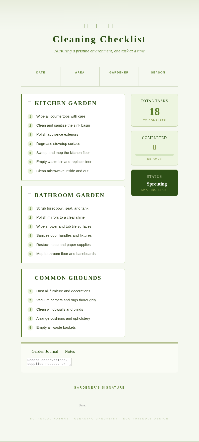 Botanical nature cleaning checklist